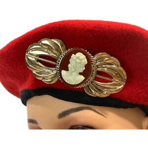 80s Vintage Large Cameo Brooch w Gold Wings | Avant Gardé | 4" x 1.75"